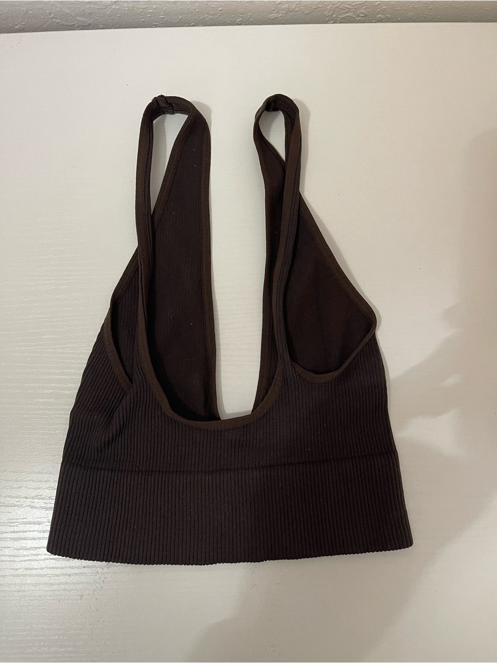 Ribbed Deep V Bralette - Chocolate Brown - Picture 4 of 5